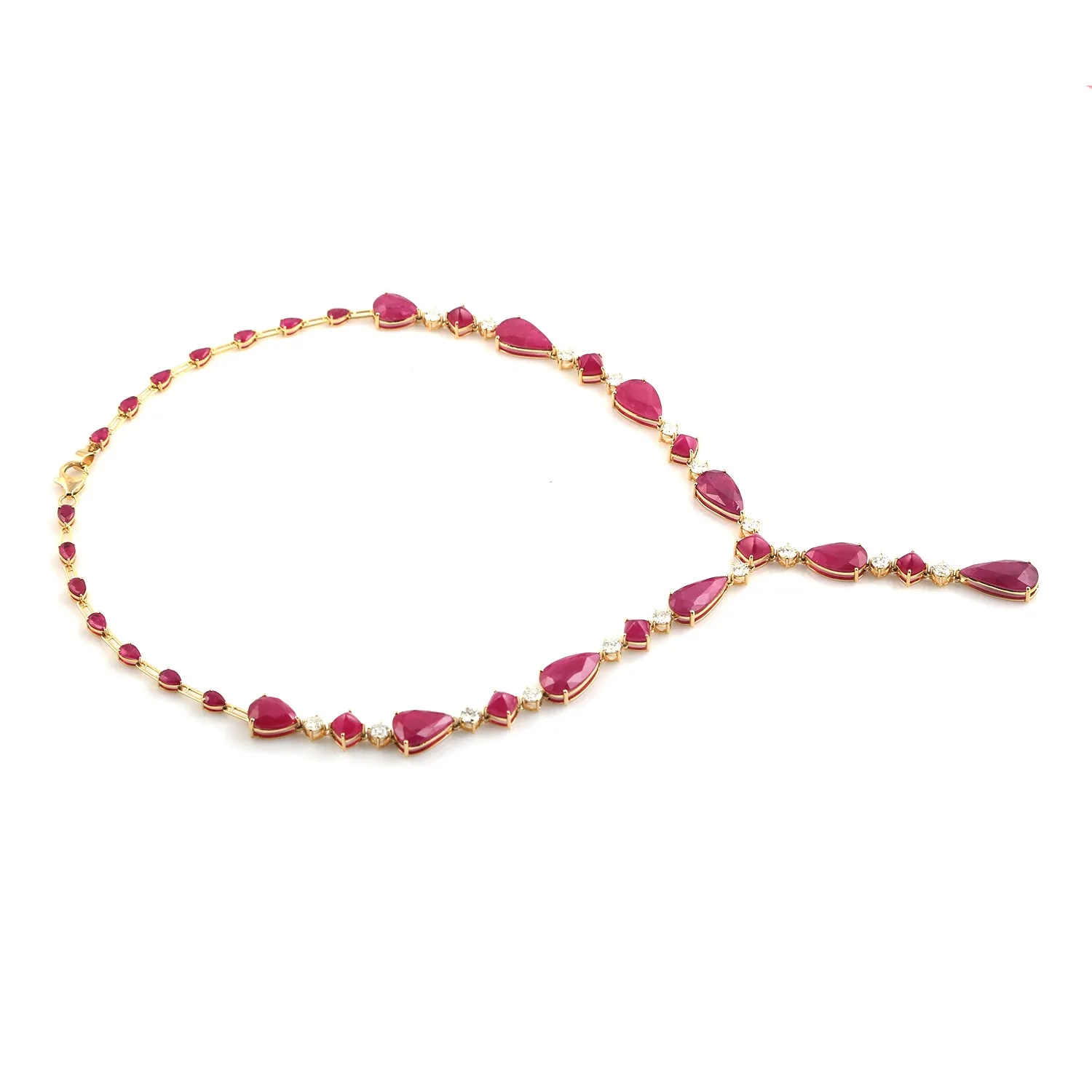 Faceted Natural Ruby Gemstone Princess Necklace In Solid 18k Yellow Gold Wedding Gift