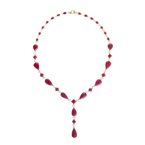 Faceted Natural Ruby Gemstone Princess Necklace In Solid 18k Yellow Gold Wedding Gift