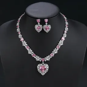 Fashion Elegant Droplet Cubic Zirconia Love Heart Necklace Earring  Women Wedding Luxury Dubai Bridal Jewelry Set CN11264