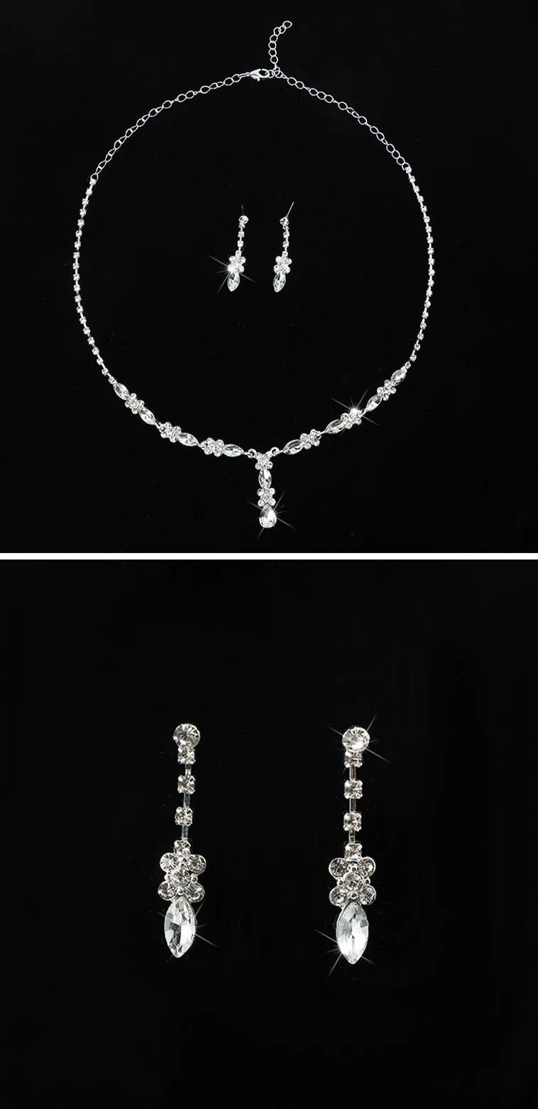 Fashion Necklace Earrings Bridal Suit Necklace Dinner Wedding Full Diamond Women's Elegant Adjustable Crystal Pendant Jewelry