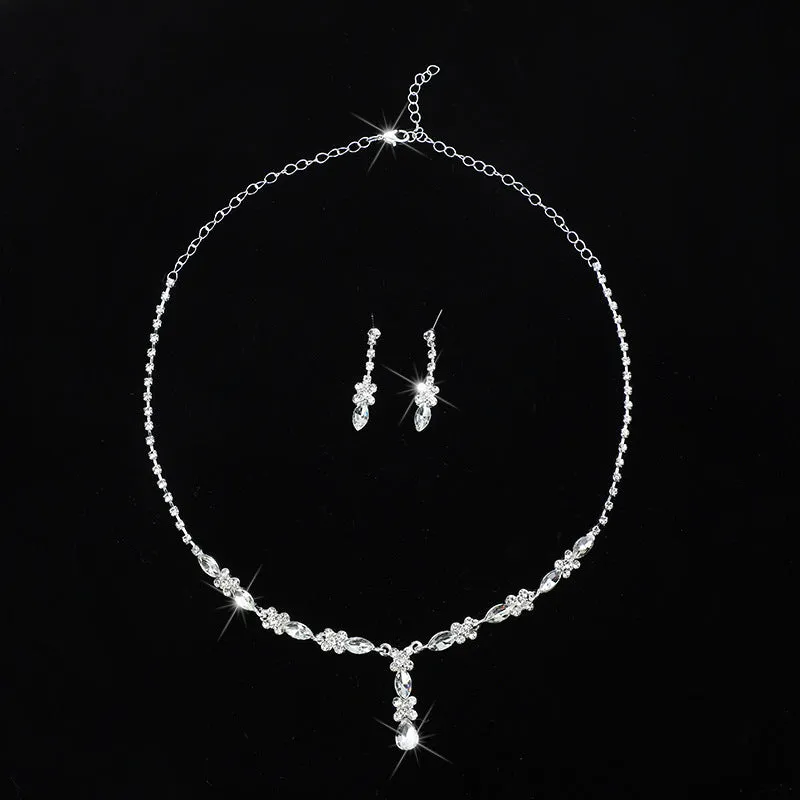 Fashion Necklace Earrings Bridal Suit Necklace Dinner Wedding Full Diamond Women's Elegant Adjustable Crystal Pendant Jewelry