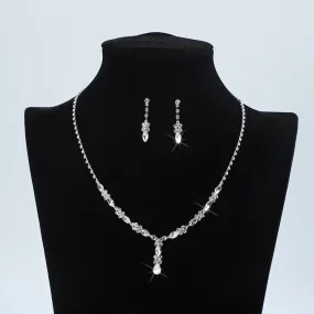 Fashion Necklace Earrings Bridal Suit Necklace Dinner Wedding Full Diamond Women's Elegant Adjustable Crystal Pendant Jewelry