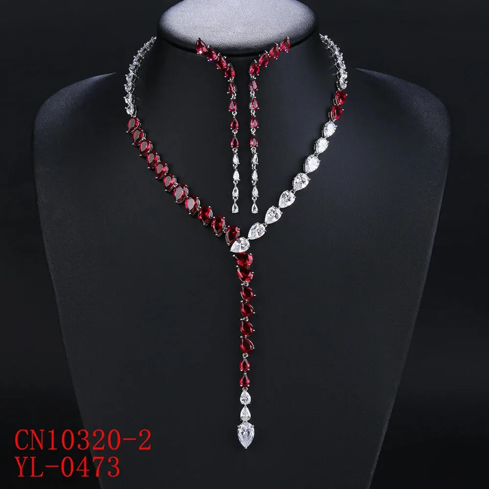 Fashion Waterdrop Cubic Zirconia Female Jewelry Bridal Prom Wedding Simple Earrings Necklace Set Girlfriend Gift CN10320