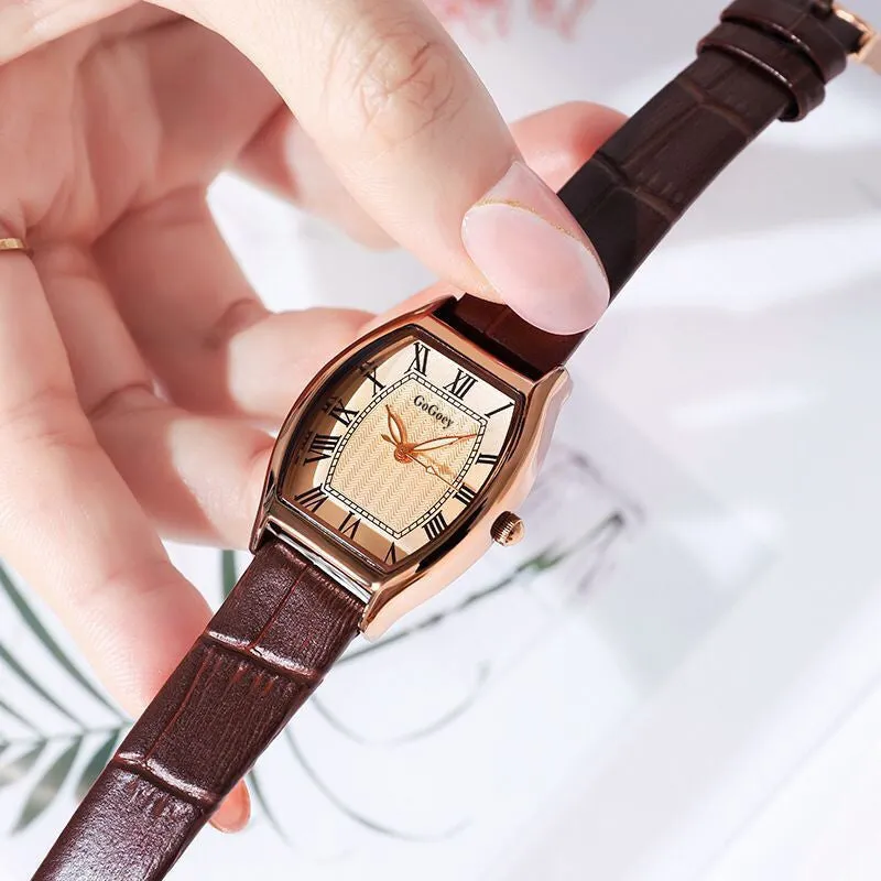 Fashion Women's Watch Women's Retro Ins Style Barrel-Shaped Belt Learn Life Waterproof Simple Clock