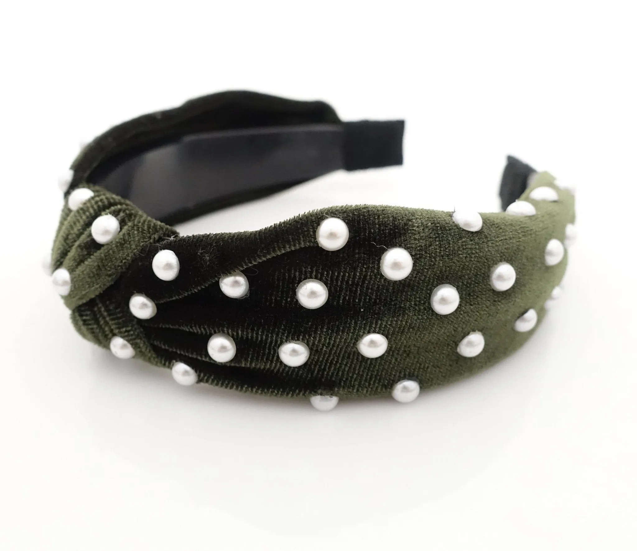 faux pearl decorated velvet knot fashion embellished headband for women