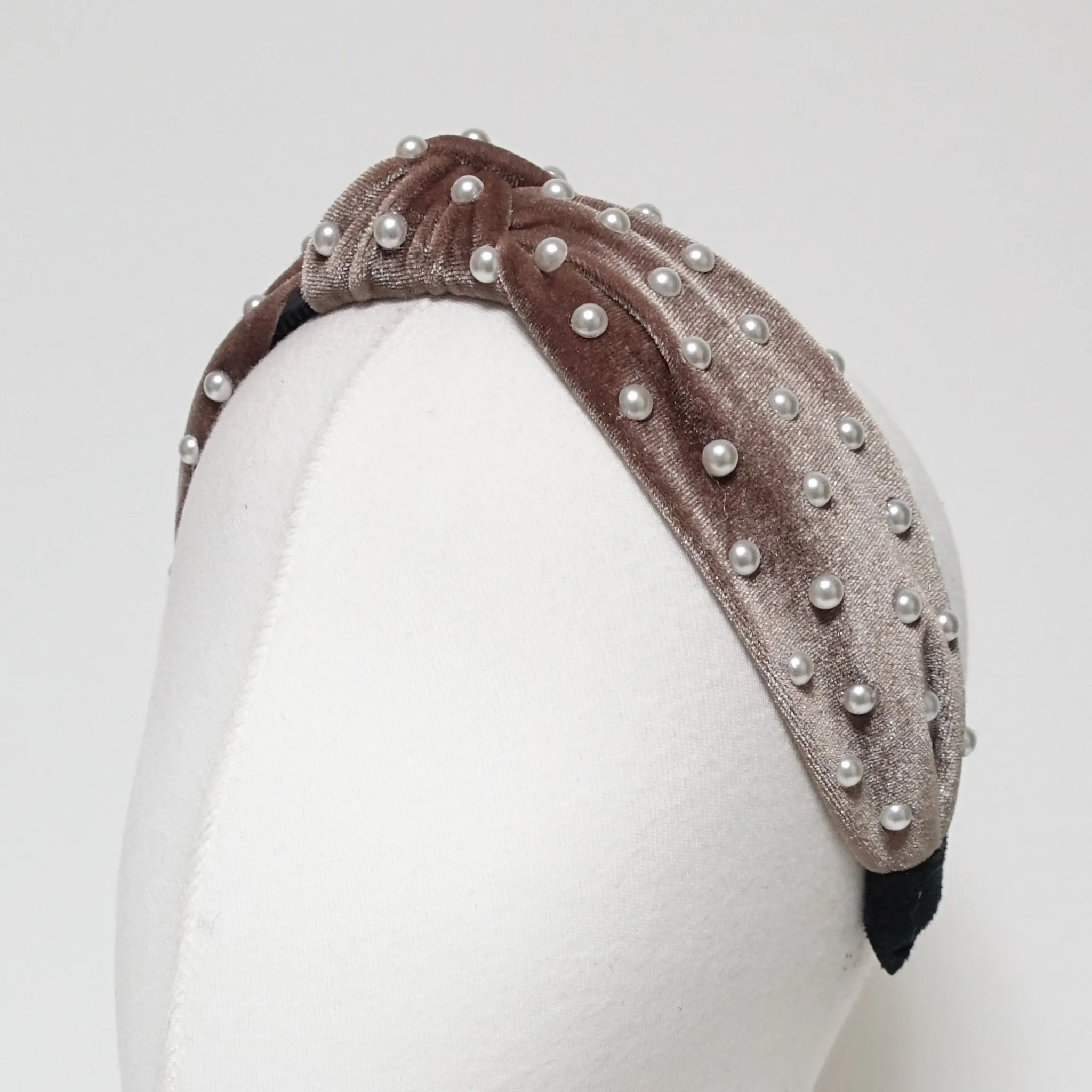 faux pearl decorated velvet knot fashion embellished headband for women