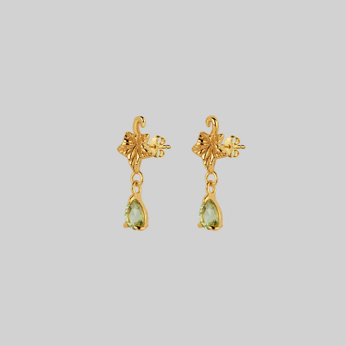 FERONIA. Ivy Leaf Peridot Stud Earrings - Gold