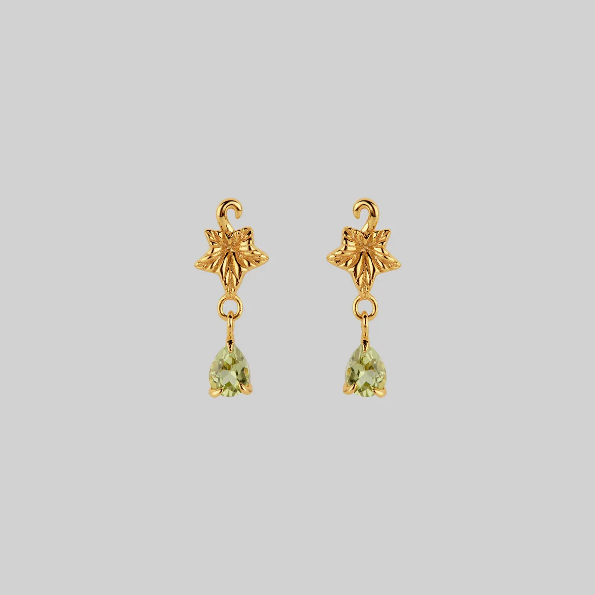 FERONIA. Ivy Leaf Peridot Stud Earrings - Gold