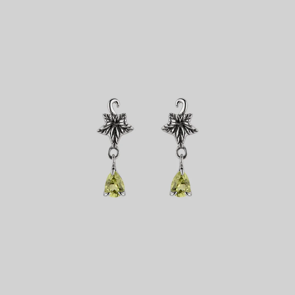 FERONIA. Ivy Leaf Peridot Stud Earrings - Silver