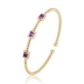 Flexible Amethyst & Yellow Gold Cuff Style Bracelet