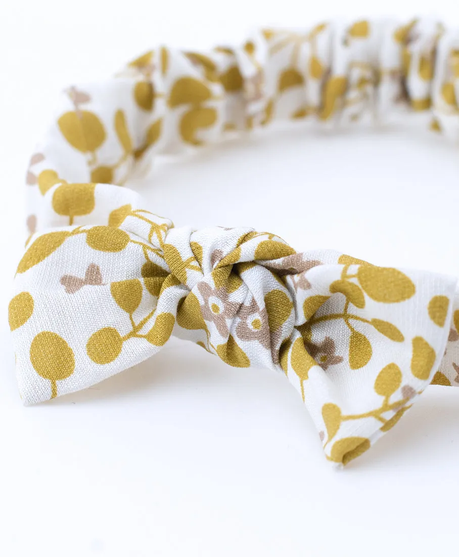 Floral Elasticated Headband- Olive Green & White