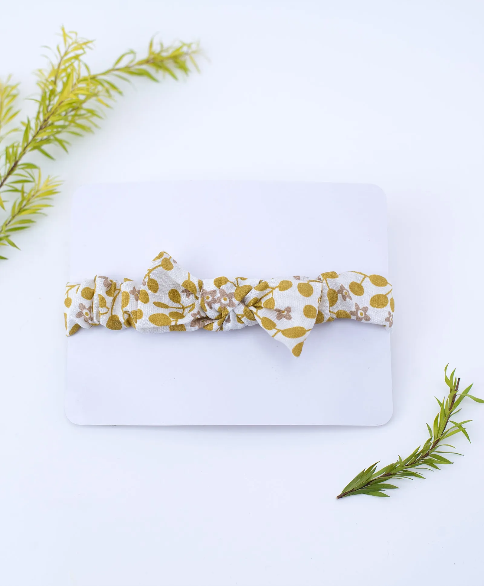 Floral Elasticated Headband- Olive Green & White