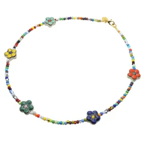 Flower Charms Balagan Glass Bead Necklace