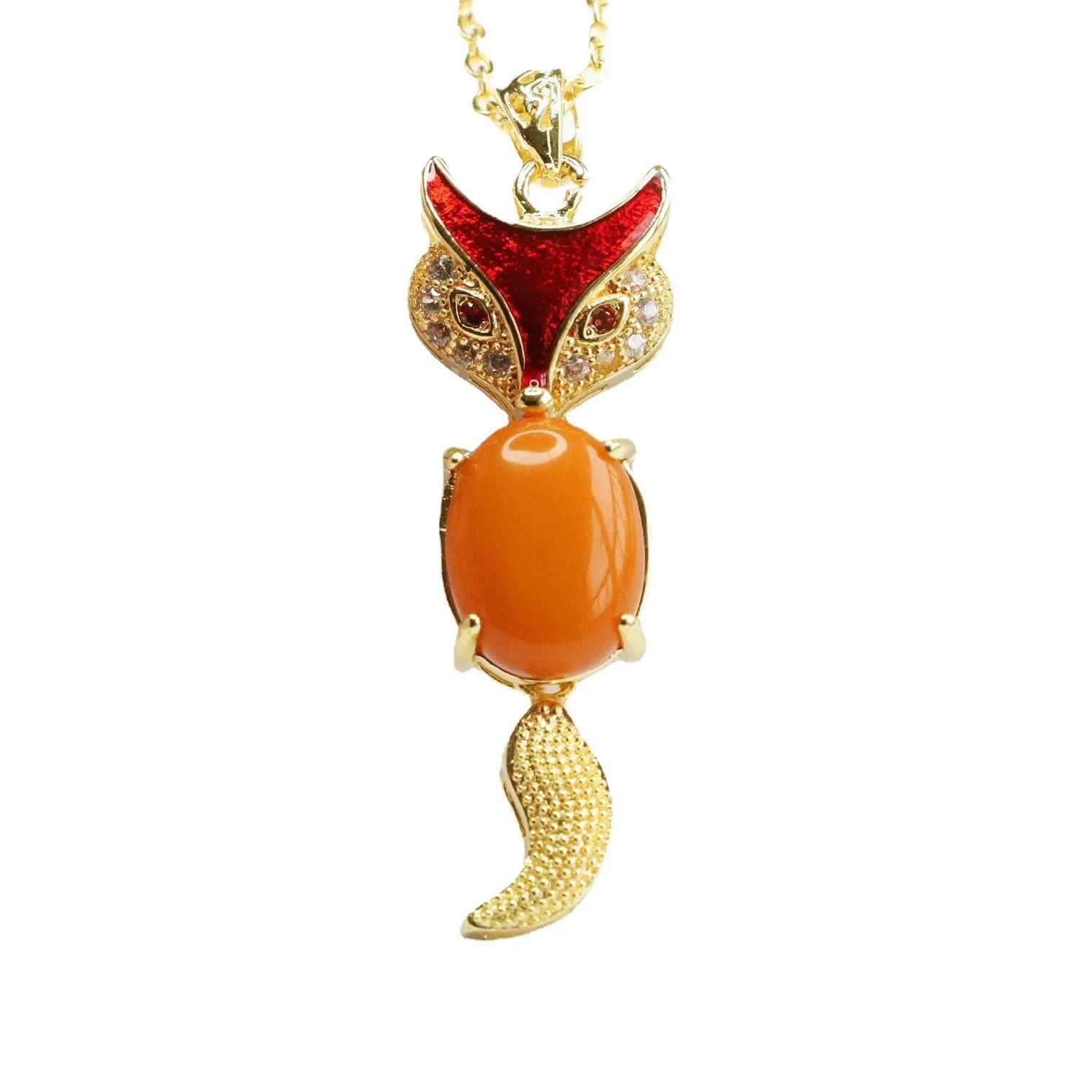 Fox Necklace with Honey Wax Amber and Zircon Accent