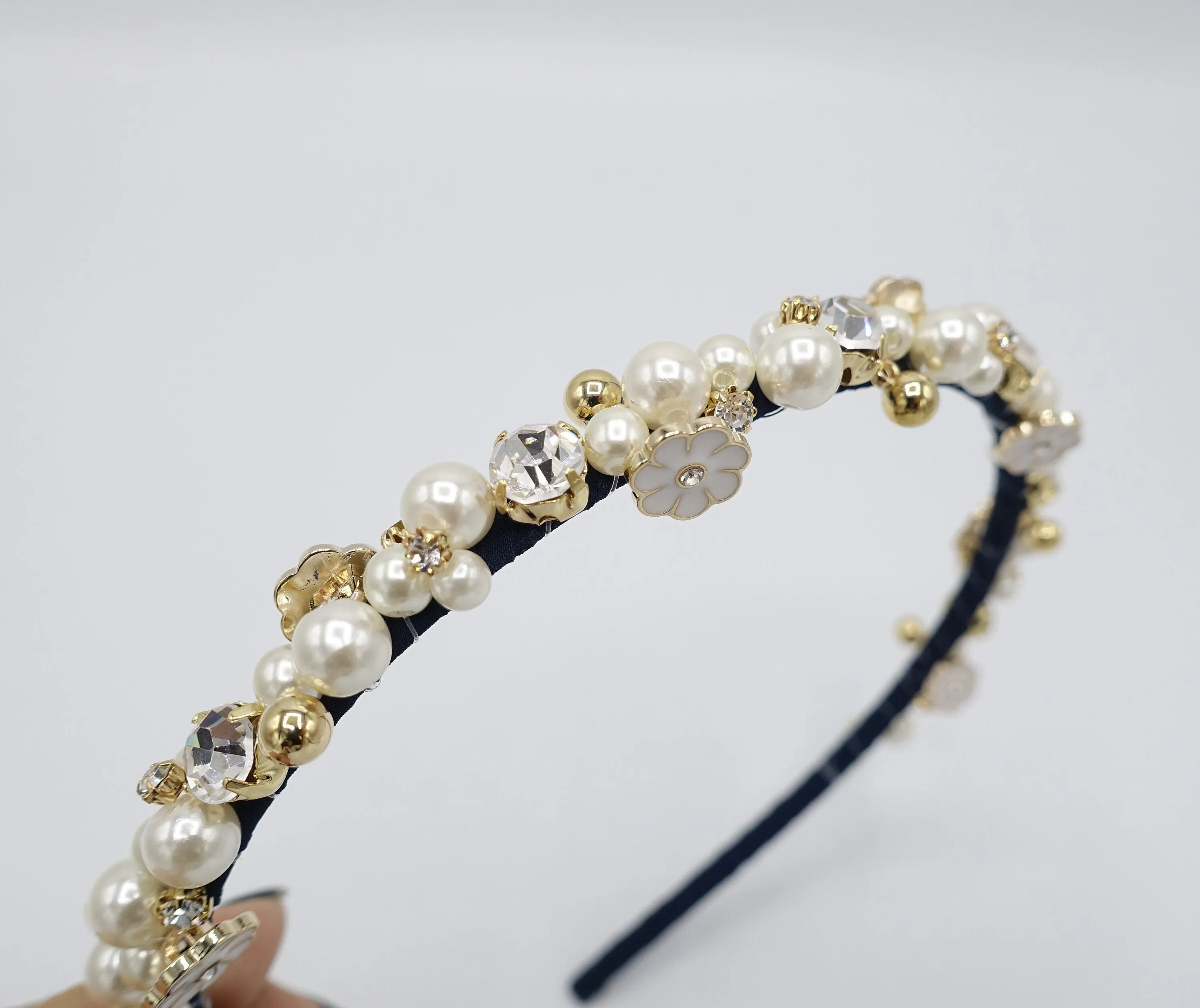 full rhinestone pearl beaded headband thin embellished elegant fashion hairband