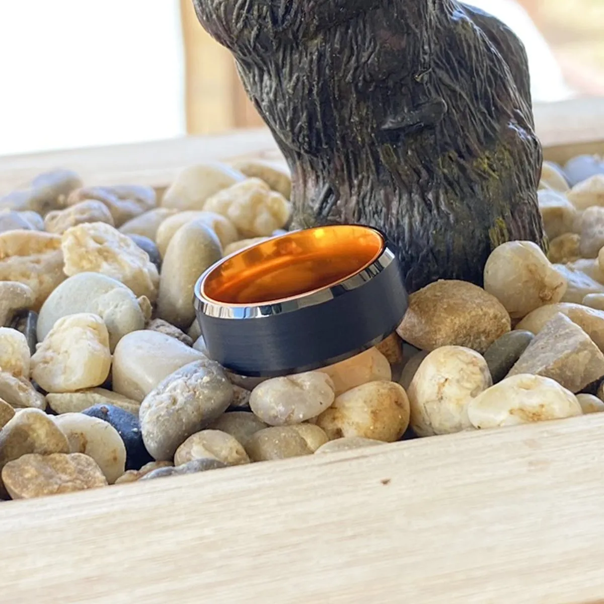 GARFIELD | Orange Ring, Black Tungsten Ring, Brushed, Beveled