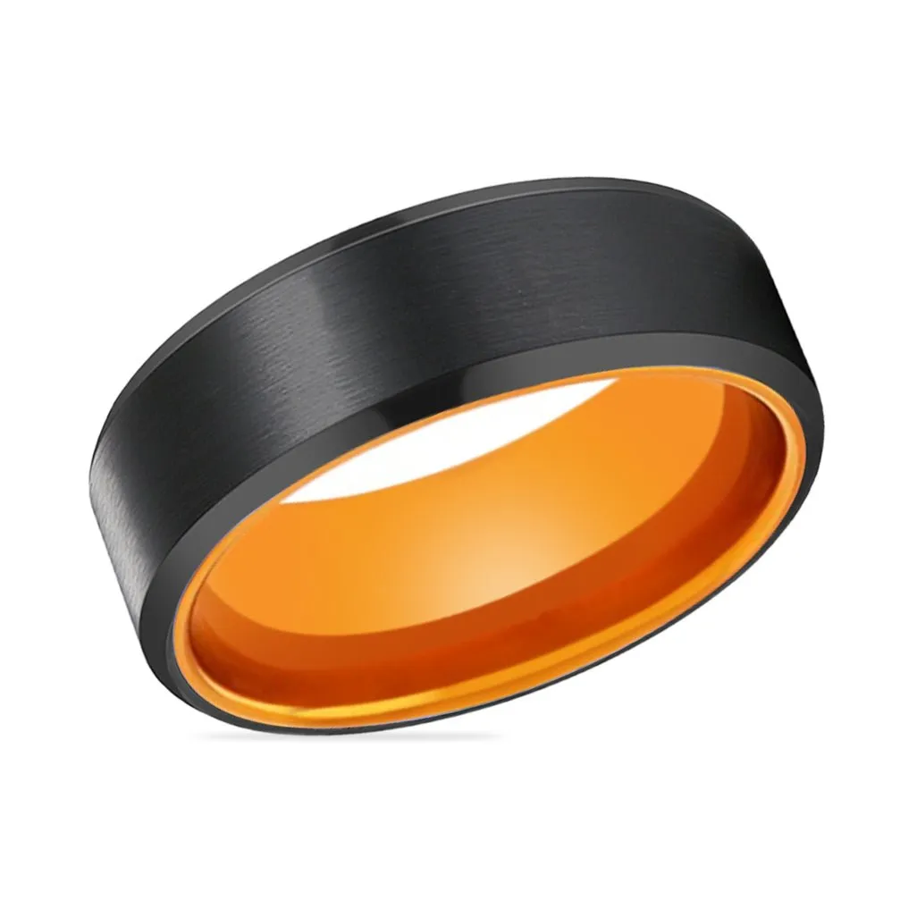 GARFIELD | Orange Ring, Black Tungsten Ring, Brushed, Beveled