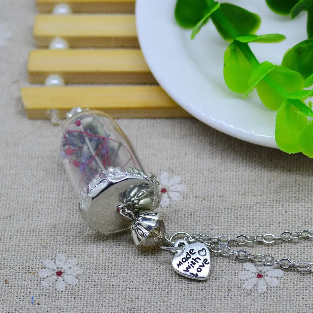 Glass Dry flower necklace real flower Bottle necklace Pendant necklace silver plated chain Necklace for women jewerly fashion