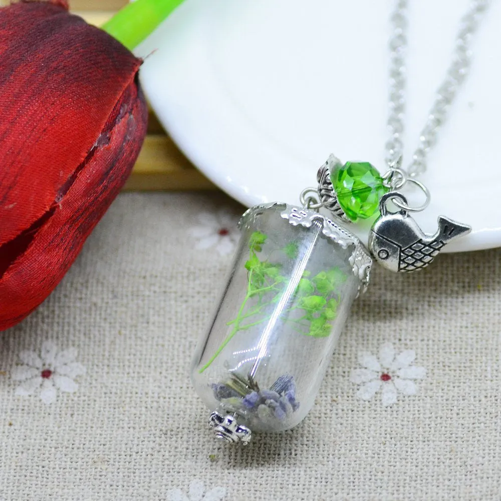 Glass Dry flower necklace real flower Bottle necklace Pendant necklace silver plated chain Necklace for women jewerly fashion