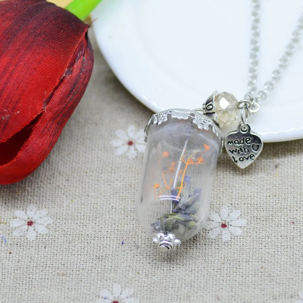 Glass Dry flower necklace real flower Bottle necklace Pendant necklace silver plated chain Necklace for women jewerly fashion