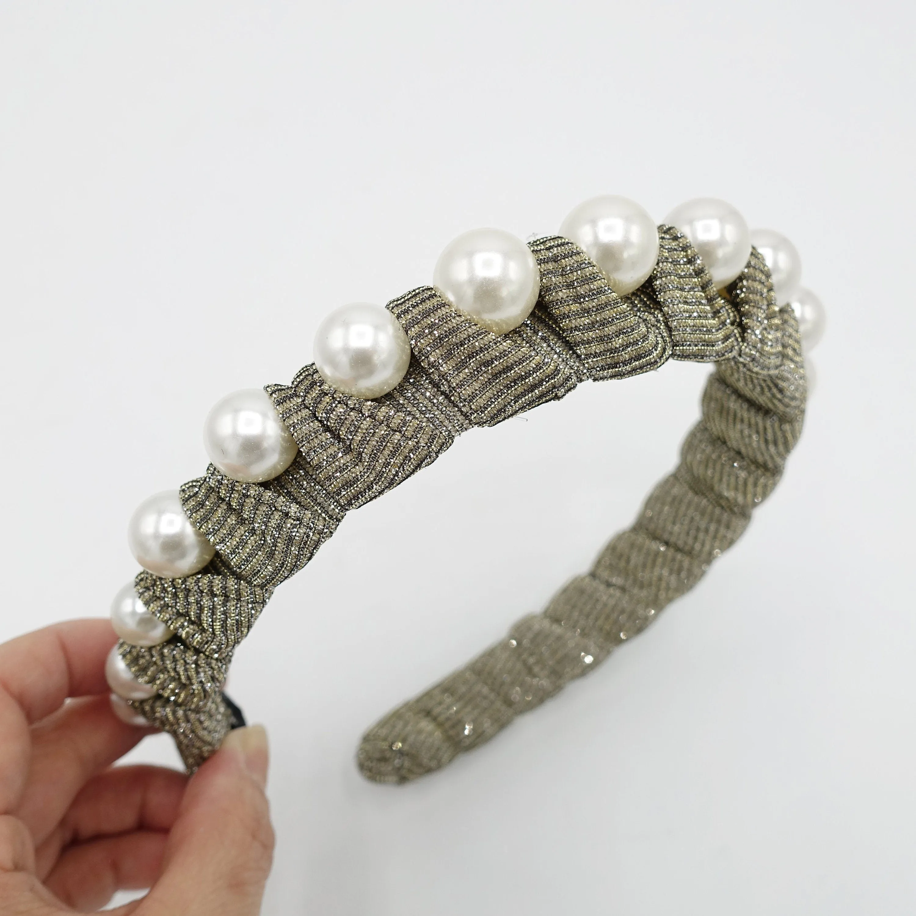 glitter wrap pearl headband metallic silver hairband women hair accesory