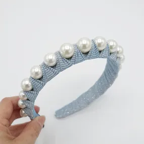 glitter wrap pearl headband metallic silver hairband women hair accesory