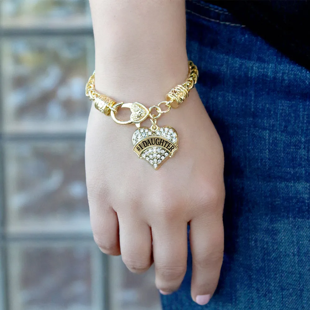 Gold #1 Daughter Pave Heart Charm Braided Bracelet