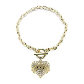 Gold 13.1 Runner Pave Heart Charm Toggle Bracelet