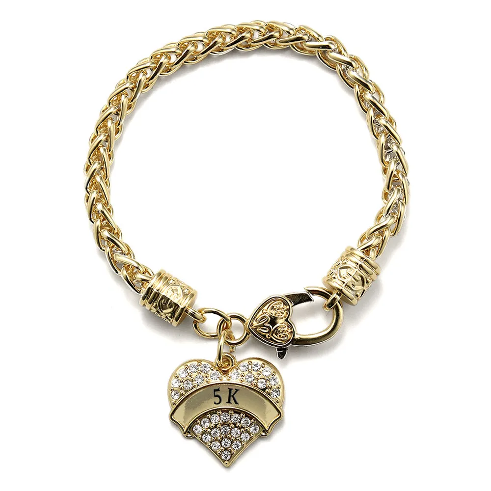 Gold 5k Runner Pave Heart Charm Braided Bracelet