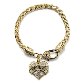 Gold Archery Pave Heart Charm Braided Bracelet