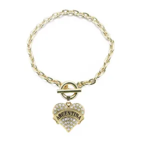 Gold Argentina Pave Heart Charm Toggle Bracelet