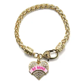 Gold Be Mine Pink Candy Pave Heart Charm Braided Bracelet