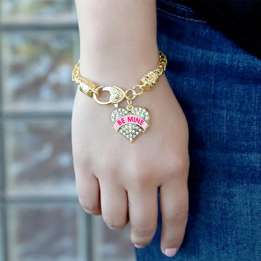 Gold Be Mine Pink Candy Pave Heart Charm Braided Bracelet