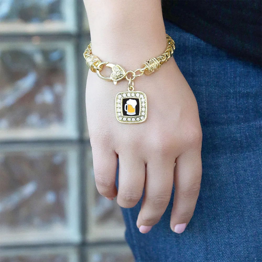 Gold Beer Lovers Square Charm Braided Bracelet