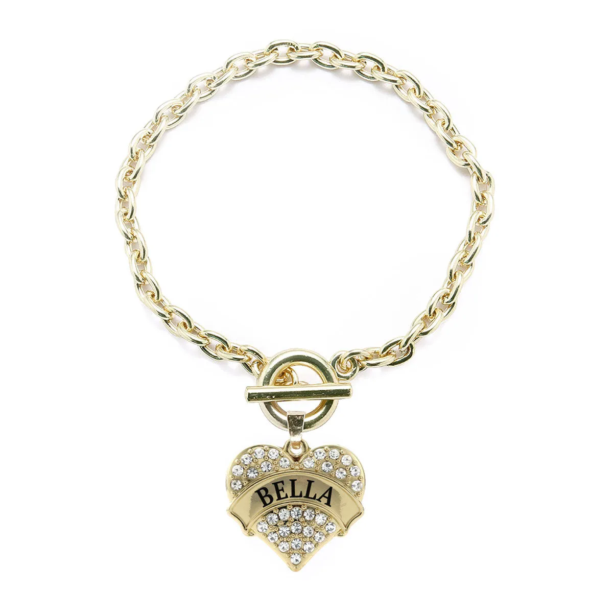 Gold Bella Pave Heart Charm Toggle Bracelet