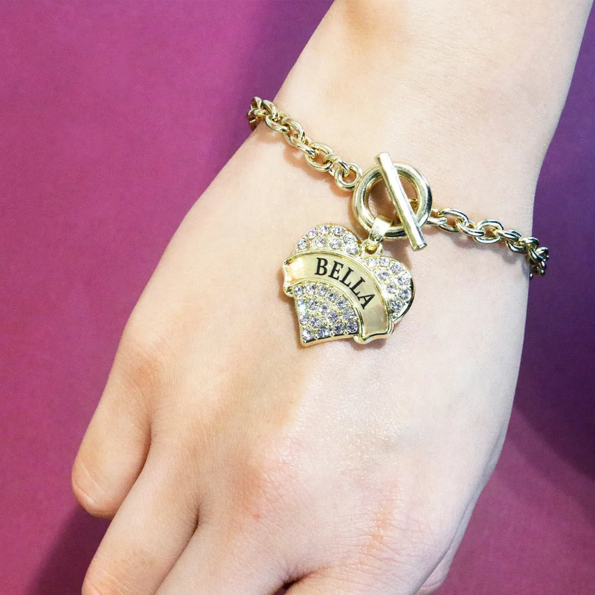 Gold Bella Pave Heart Charm Toggle Bracelet