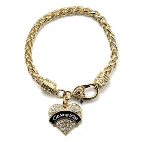 Gold Black and White Class of 2016 Pave Heart Charm Braided Bracelet