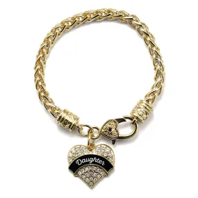 Gold Black and White Daughter Pave Heart Charm Braided Bracelet