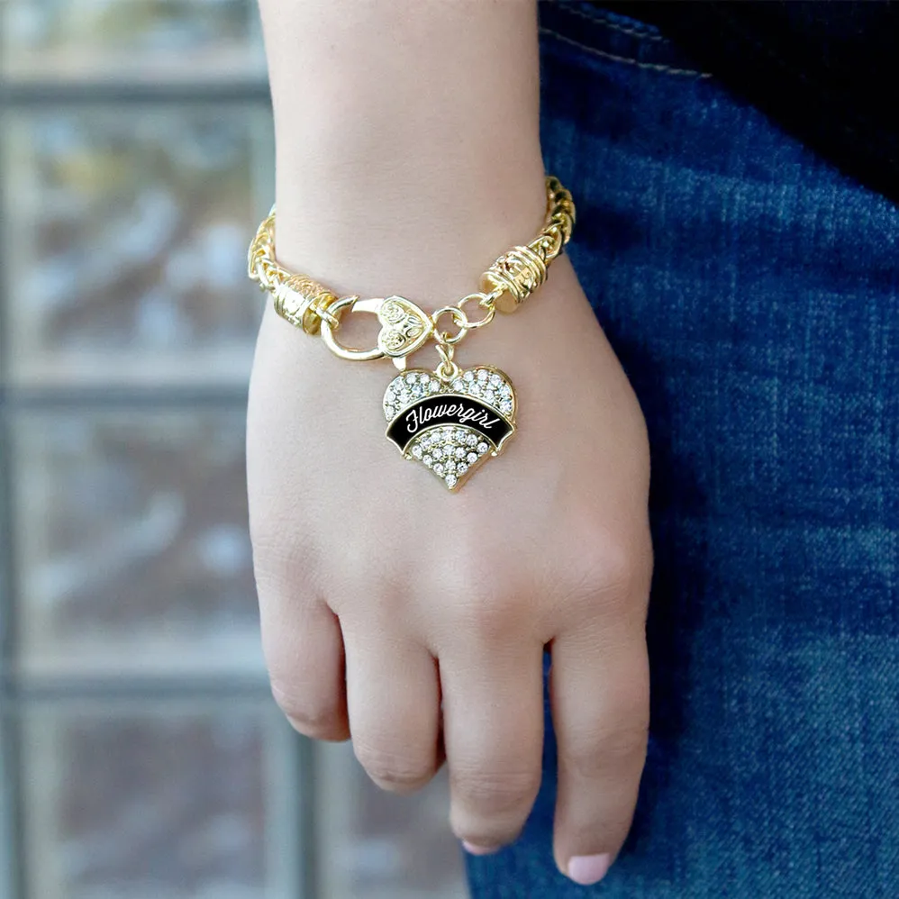 Gold Black and White Flower Girl Pave Heart Charm Braided Bracelet