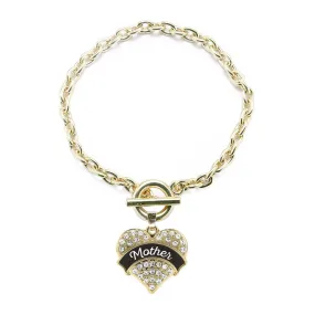 Gold Black and White Mother Pave Heart Charm Toggle Bracelet