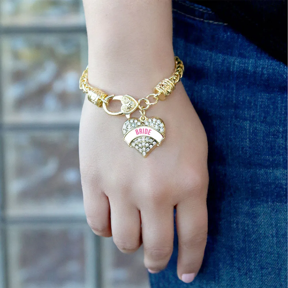 Gold BRIDE Pave Heart Charm Braided Bracelet