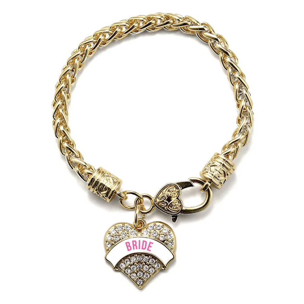 Gold BRIDE Pave Heart Charm Braided Bracelet