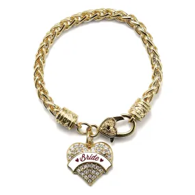 Gold Burgundy Bride Pave Heart Charm Braided Bracelet