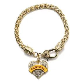 Gold Central Michigan [NCAA] Pave Heart Charm Braided Bracelet