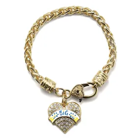 Gold Cerulean Blue and Canary Yellow Big Pave Heart Charm Braided Bracelet