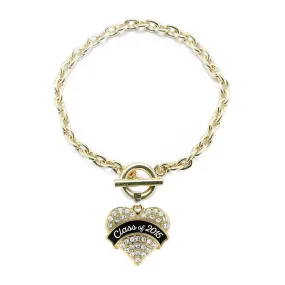 Gold Class of 2015 - Black and White Pave Heart Charm Toggle Bracelet