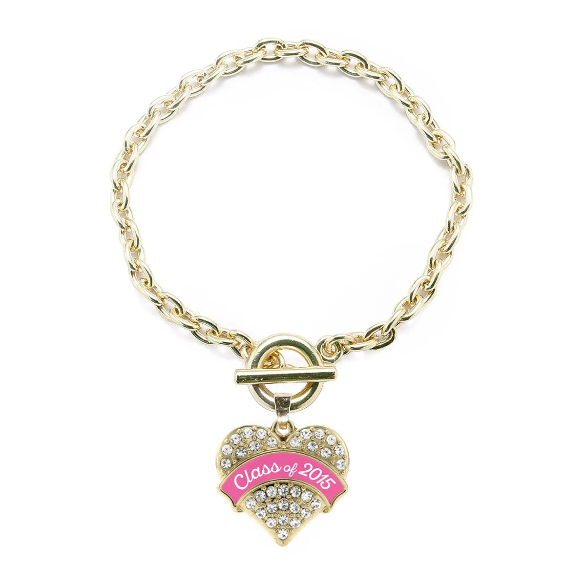 Gold Class of 2015 - Pink Pave Heart Charm Toggle Bracelet