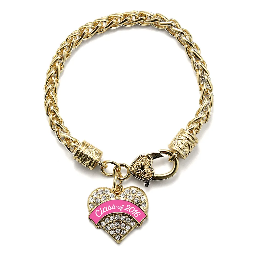 Gold Class of 2016 - Pink Pave Heart Charm Braided Bracelet