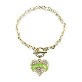 Gold Class of 2018 - Lime Green Pave Heart Charm Toggle Bracelet