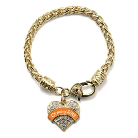 Gold Class of 2018 - Orange Pave Heart Charm Braided Bracelet